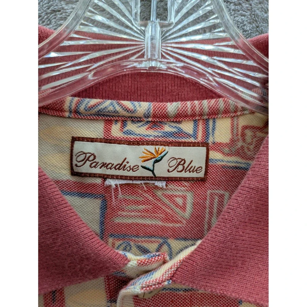 Tropical Geometric Polo Shirt Mens XL Red Palm‎ Tree Off Road Vehicle